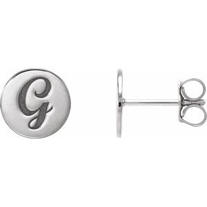 14K White Gold 8 X 8 Mm Pair Friction Backs Included Polished Engravable Disc Earrings