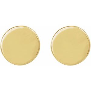 18K Yellow Gold 6.3 X 6.3 Mm Pair Friction Backs Polished Engravable Disc Earrings