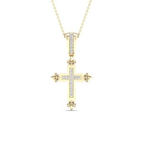 10K Yellow Gold 0.05 Cttw Diamond Cross Ladies Charm