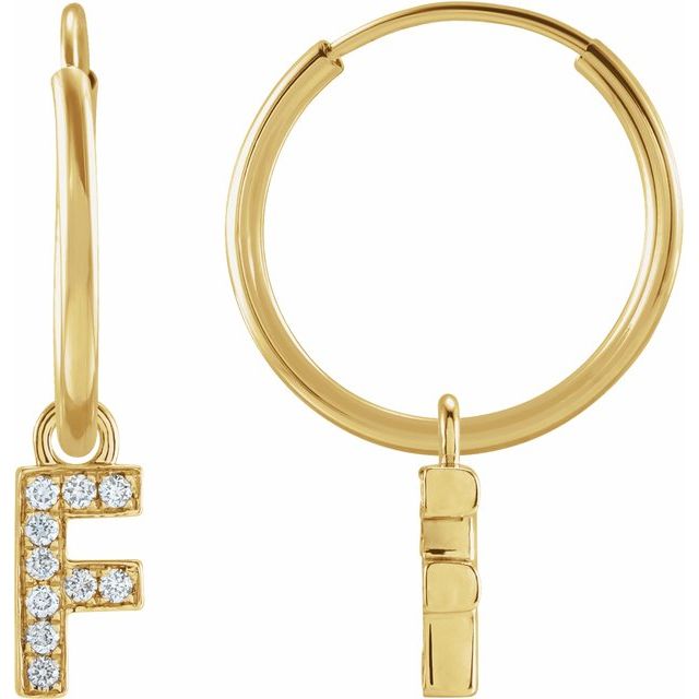 14K Yellow Or White Gold Round Hinged Polished Natural Diamond Initial C Hoop Earring