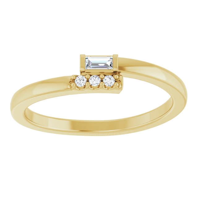 14K Yellow Gold Straight Baguette 3 X 1.5 Mm Polished .07 Ctw Natural Diamond Stackable Ring, Size 7