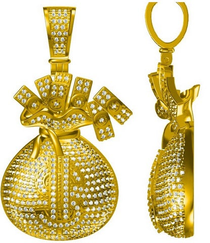 10K Yellow Gold 0.93- 1.00 Cttw Diamond Money Bags Pendant