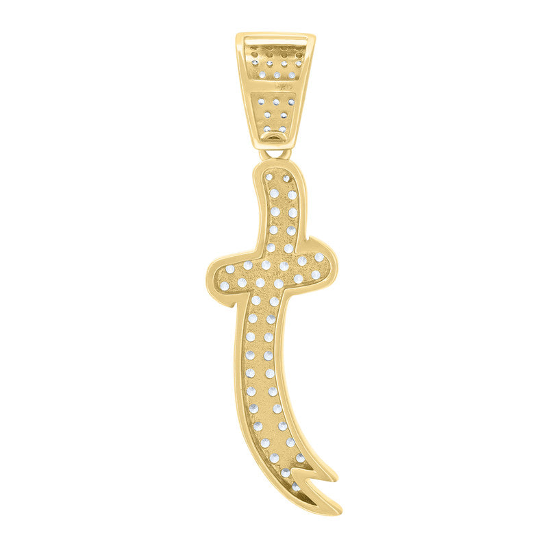 925 Sterling Silver Mens Cubic-Zirconia Double-Edged Sword Symbol Religious Charm Pendant