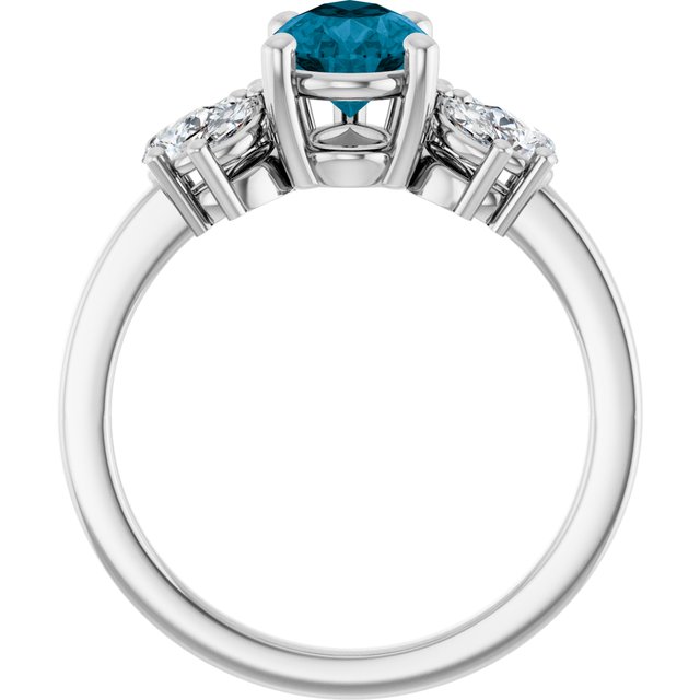 14K White Or Yellow Gold Pear 9 X 6 Mm Polished Natural London Blue Topaz And 1/2 Ctw Lab-Grown Diamond Ring, Size 7