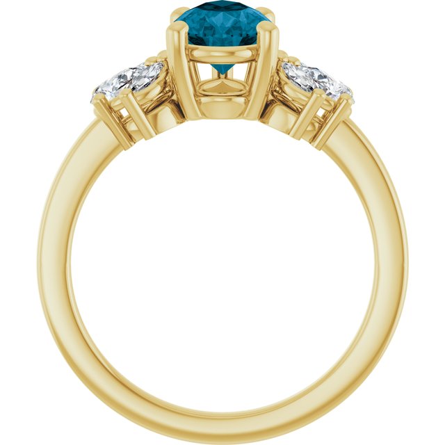 14K White Or Yellow Gold Pear 9 X 6 Mm Polished Natural London Blue Topaz And 1/2 Ctw Lab-Grown Diamond Ring, Size 7