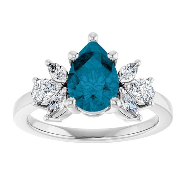14K White Or Yellow Gold Pear 9 X 6 Mm Polished Natural London Blue Topaz And 1/2 Ctw Lab-Grown Diamond Ring, Size 7