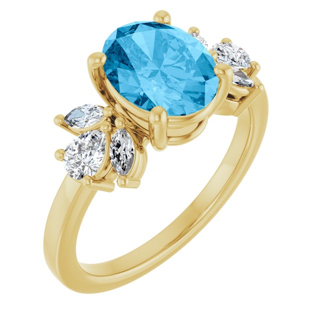 14K White Or Yellow Gold Oval 9 X 7 Mm Polished Natural Swiss Blue Topaz And 1/2 Ctw Lab-Grown Diamond Ring, Size 7