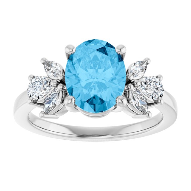 14K White Or Yellow Gold Oval 9 X 7 Mm Polished Natural Swiss Blue Topaz And 1/2 Ctw Lab-Grown Diamond Ring, Size 7