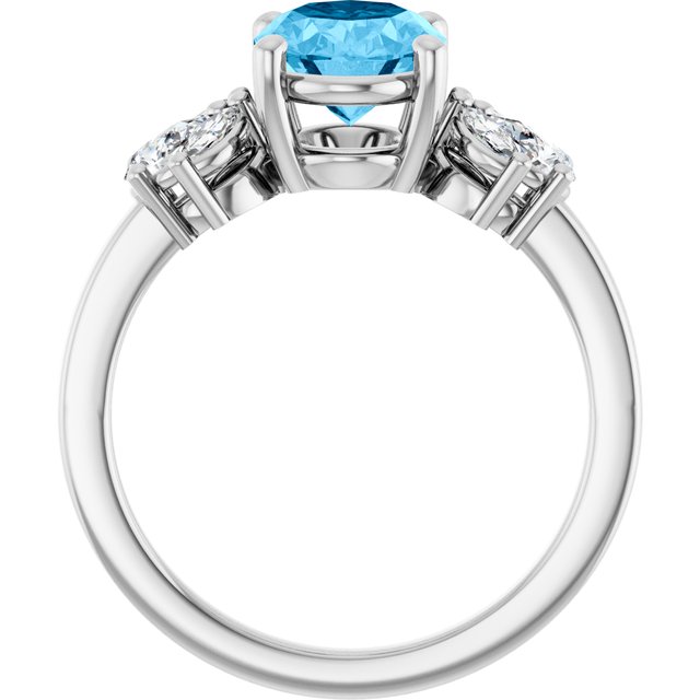 14K White Or Yellow Gold Oval 9 X 7 Mm Polished Natural Swiss Blue Topaz And 1/2 Ctw Lab-Grown Diamond Ring, Size 7