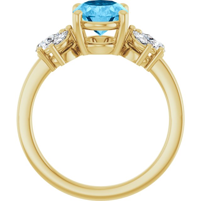 14K White Or Yellow Gold Oval 9 X 7 Mm Polished Natural Swiss Blue Topaz And 1/2 Ctw Lab-Grown Diamond Ring, Size 7