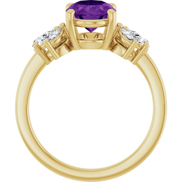 14K Yellow Gold Oval 9 X 7 Mm Polished Natural Amethyst And 1/2 Ctw Lab-Grown Diamond Ring, Size 7