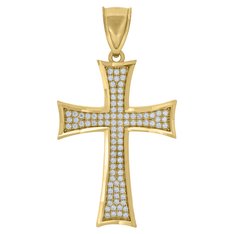 10kt Yellow Gold Unisex Cubic Zirconia Diamond-Cut Cross Religious Charm Pendant