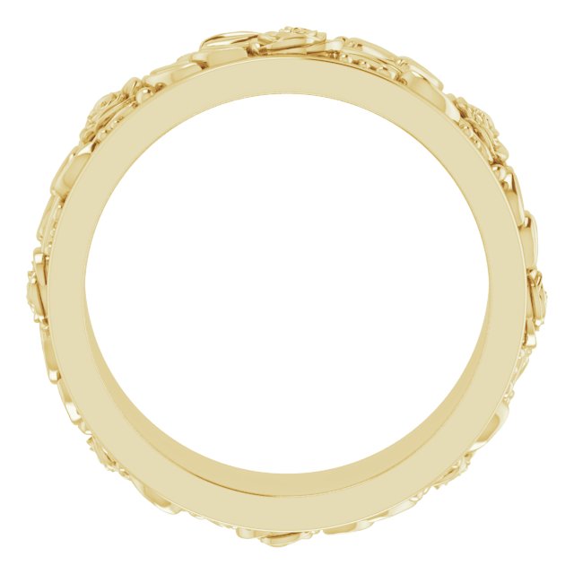 14K Yellow Gold 7 Mm Polished Floral Standard-Fit Flat Band, Size 7