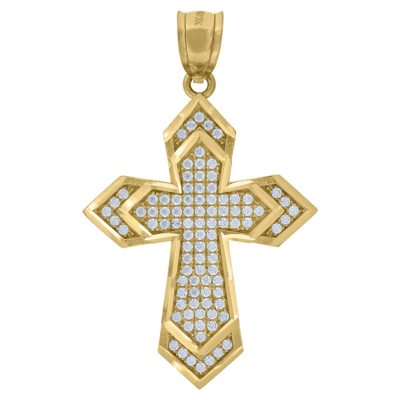 10kt Yellow Gold Unisex Cubic-Zirconia Double Passion Cross Religious Charm Pendant
