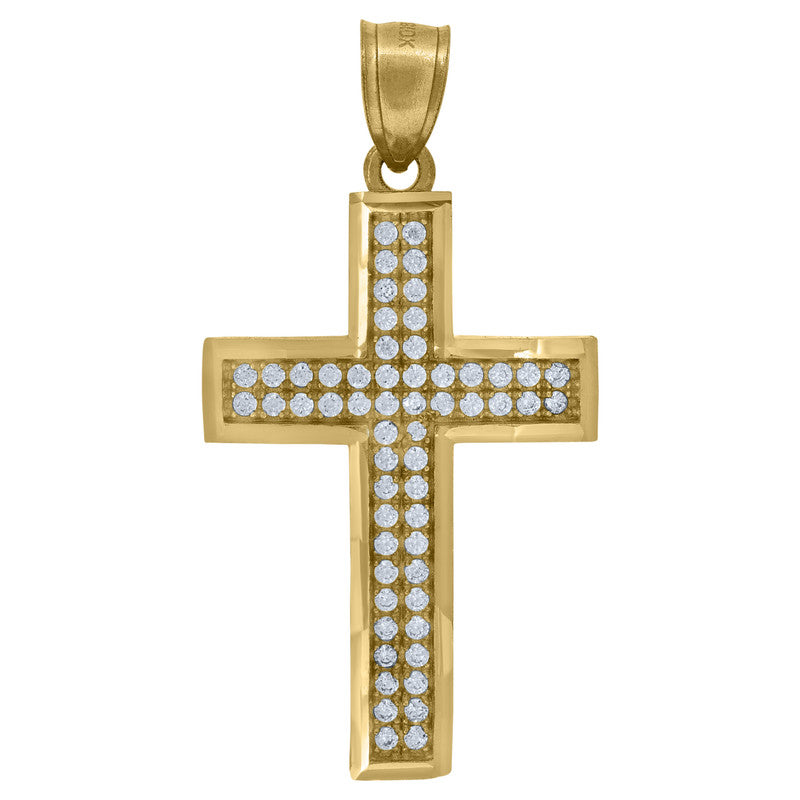 10kt Yellow Gold Unisex Cubic-Zirconia Latin Cross Religious Charm Pendant