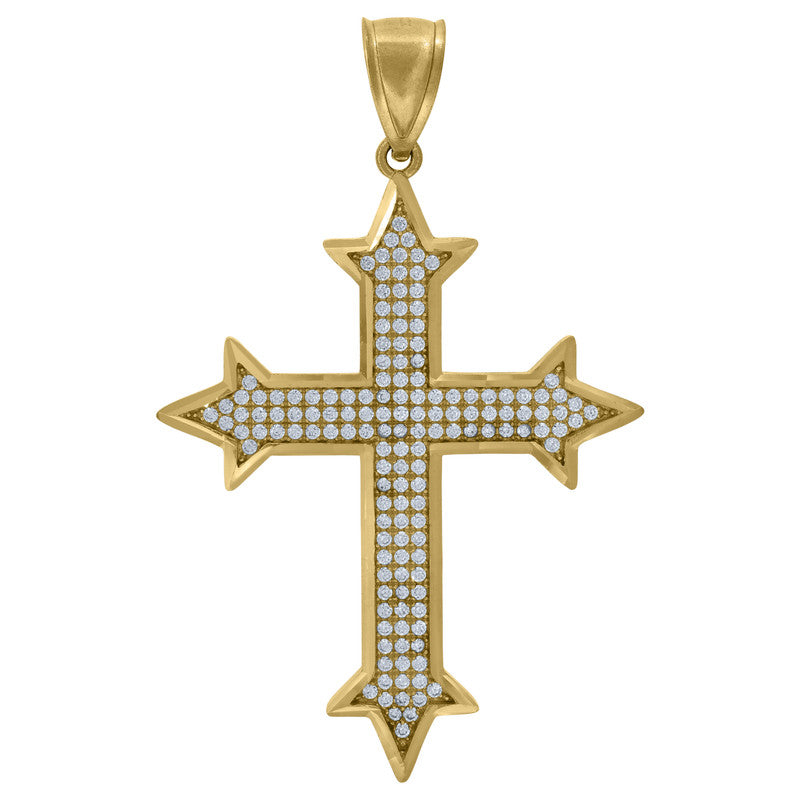 10kt Yellow Gold Unisex Cubic Zirconia Cross Religious Charm Pendant