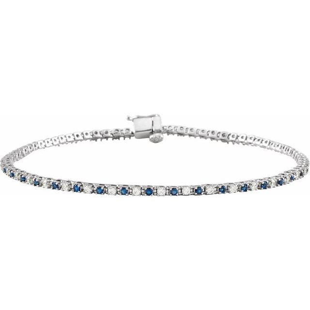 14K Yellow Or White Gold Round I1, H+ 7 1/4 In Polished Natural Blue Sapphire And 5/8 Ctw Diamond Bracelet