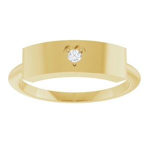 14K Yellow Gold Round 2 Mm .03 Ct Natural Diamond Accented Engravable Heart Ring Size 7