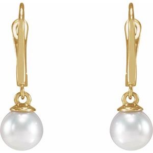 14K Yellow Gold Pearl 5.0-6.5 Mm Cultured Pearl Lever Back Dangle Earrings