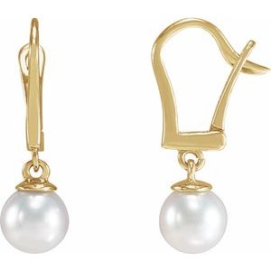 14K Yellow Gold Pearl 5.0-6.5 Mm Cultured Pearl Lever Back Dangle Earrings