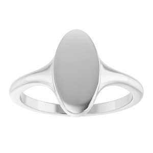 14K White Gold Oval 13 X 7 Mm Brush Polished Oval Signet Ring Size 7