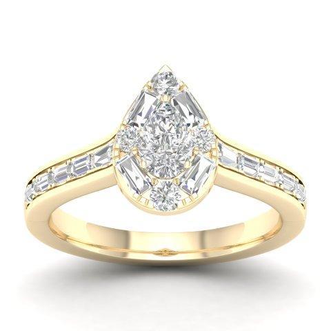 14K Yellow Gold 0.75 Cttw Baguette Diamond Ladies "Pear" Ring
