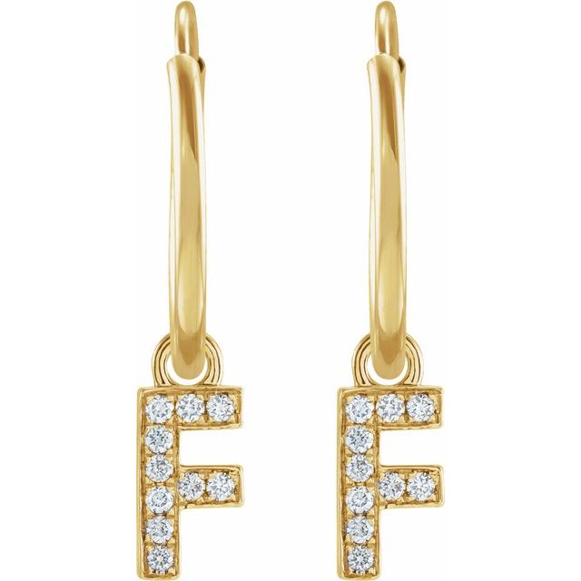 14K Yellow Or White Gold Round Hinged Polished Natural Diamond Initial C Hoop Earring