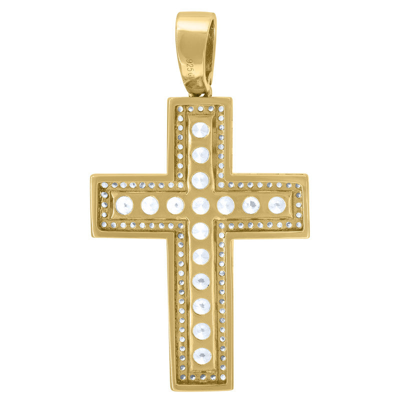 925 Sterling Silver Mens Cubic Zirconia Cross Religious Charm Pendant