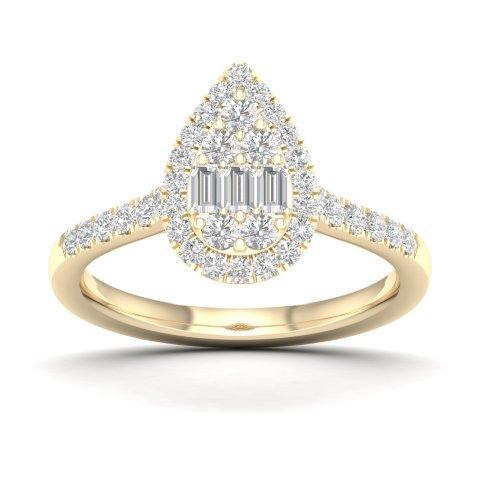 14K Yellow Gold 0.50 Cttw Baguette Diamond Ladies "Pear" Ring