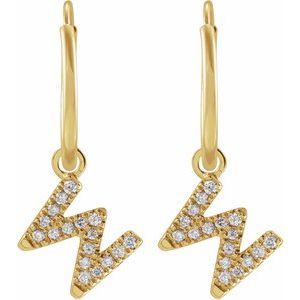 14K Yellow Gold Initial W Round .9 Mm .06 Ctw Natural Diamond Initial Hoop Earring