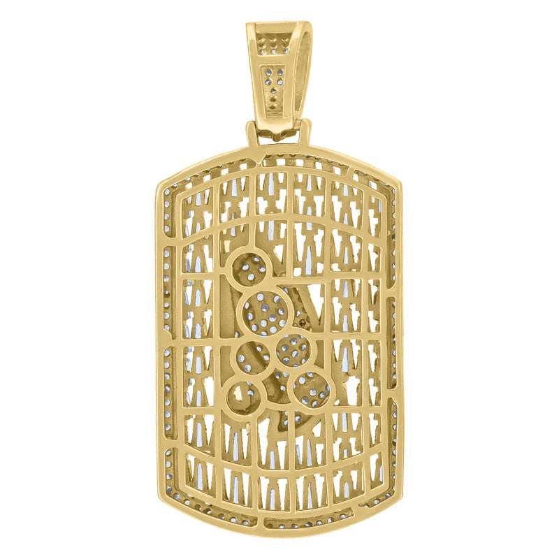 925 Sterling Silver Mens Round & Baguette Cubic-Zirconia Dog Tag Praying Hands Symbol Religious Charm Pendant