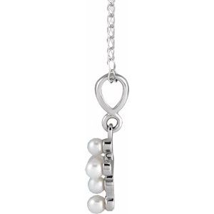 14K White Gold Pearl 2 Mm Cultured White Seed Pearl Youth Cross Necklace, Length: 16 In