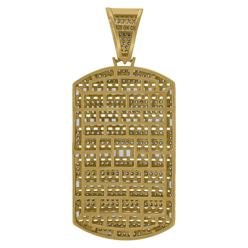 925 Sterling Silver Mens Round & Baguette Cubic-Zirconia Dog Tag Fashion Charm Pendant