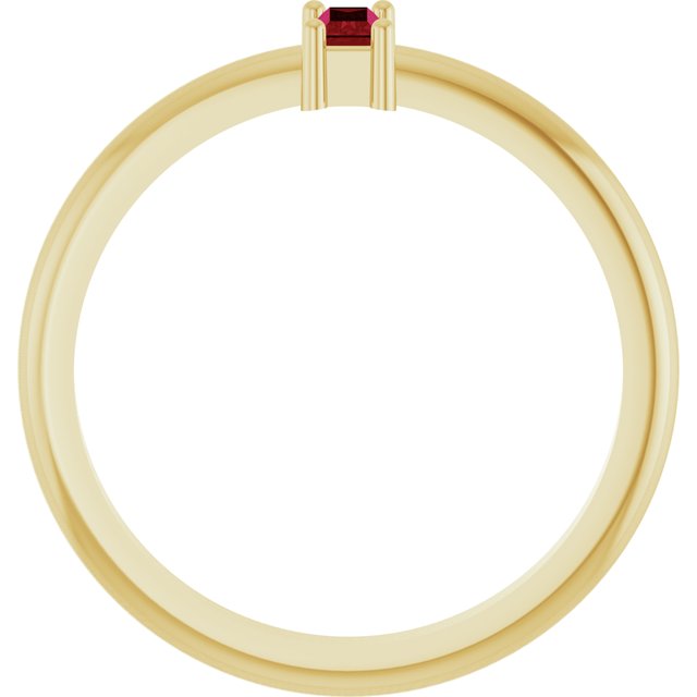 14K Yellow Gold Straight Baguette 4 X 2 Mm Polished Natural Ruby Stackable Ring, Size 7