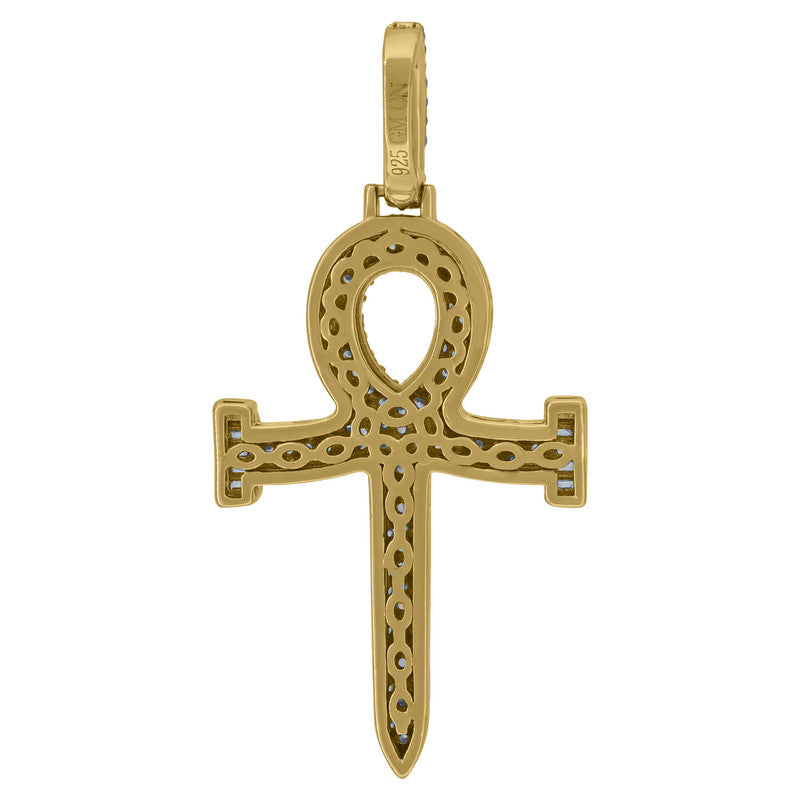 925 Sterling Silver Unisex Cubic Zirconia Ankh Cross Religious Charm Pendant