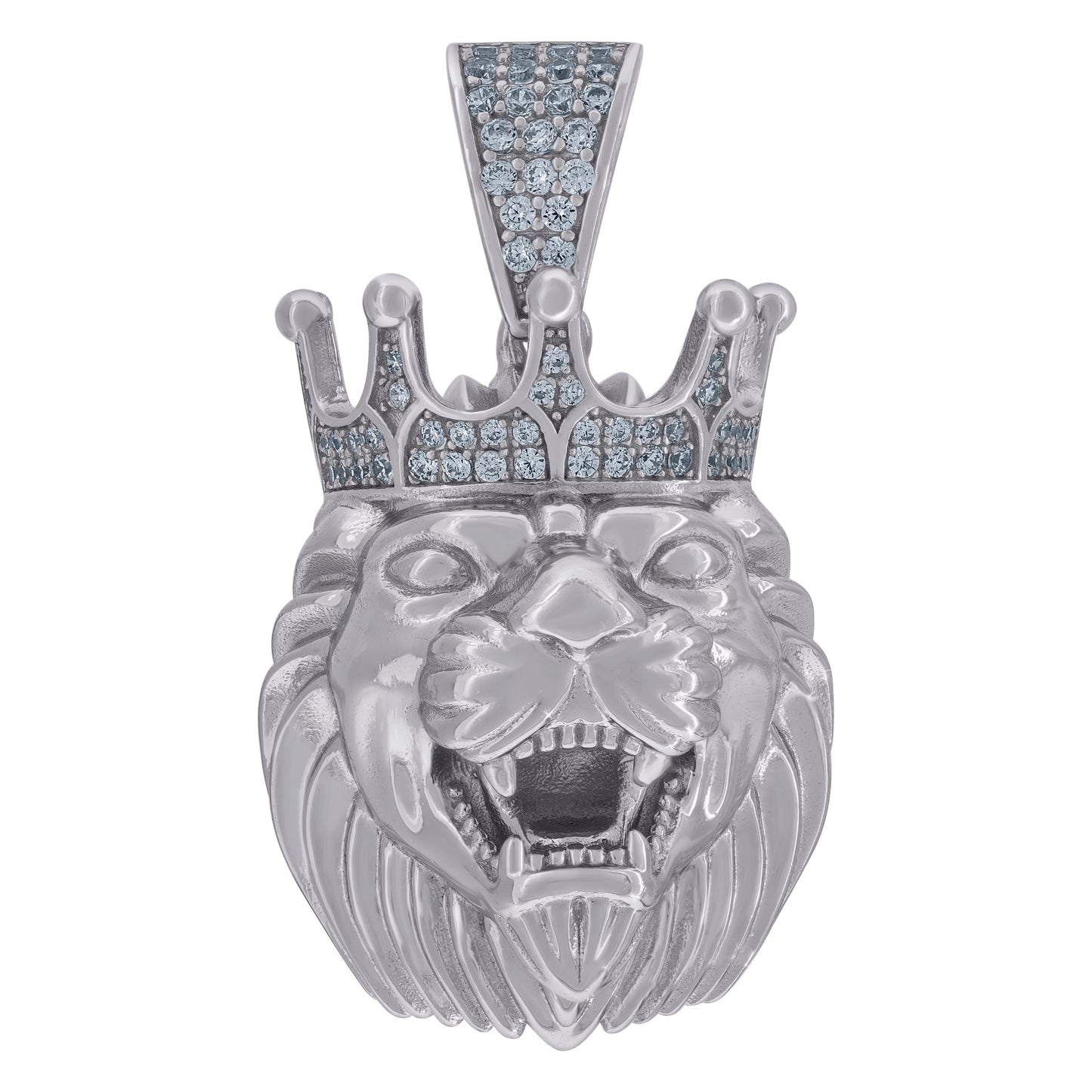 Sterling Silver Mens Cubic Zirconia Animal Lion Charm Pendant