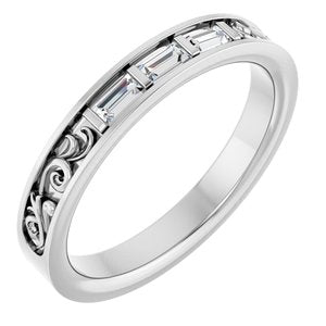 14K White Gold Straight Baguette 3 X 2 Mm Polished 1/6 Ctw Natural Diamond 3-Stone Anniversary Band Size 7