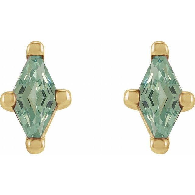 14K Yellow Gold Kite 4 X 2 Mm Friction Polished Lab-Grown Green Sapphire 4-Prong Earrings