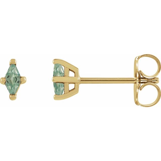 14K Yellow Gold Kite 4 X 2 Mm Friction Polished Lab-Grown Green Sapphire 4-Prong Earrings