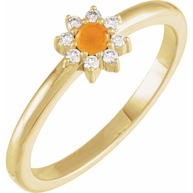14K Yellow Gold Round 3 Mm Polished Natural Citrine And .08 Ctw Natural Diamond Halo-Style Ring, Size 7