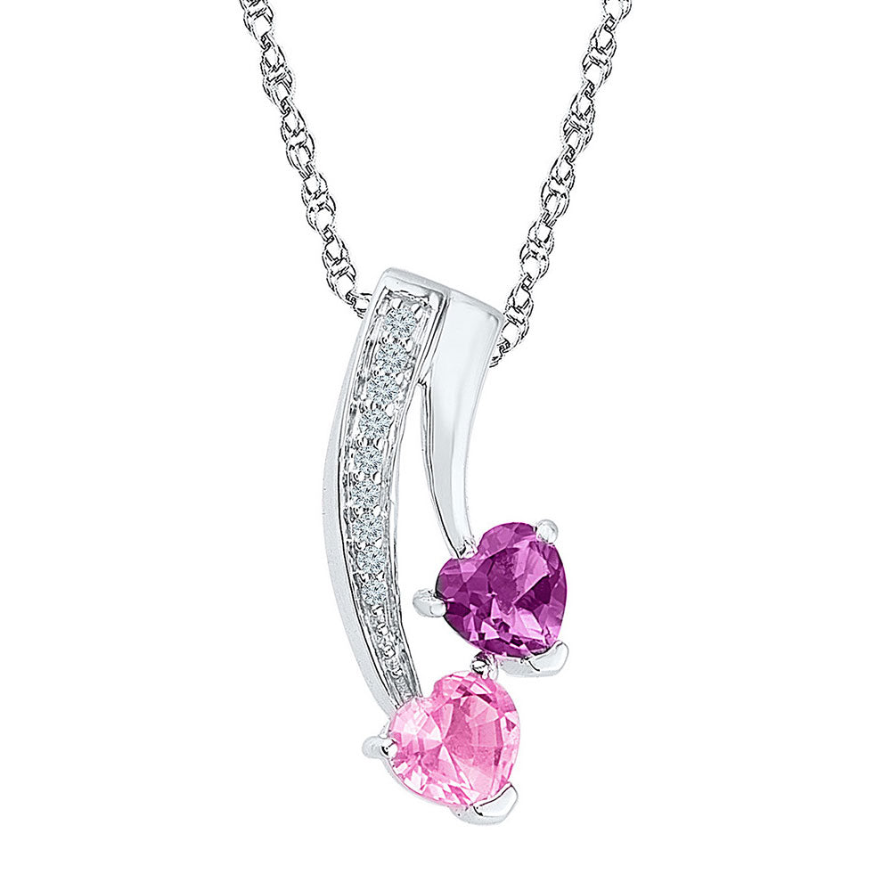 Sterling Silver Womens Heart Synthetic Pink Sapphire Heart Pendant 7/8 Cttw, Width: 0.28 In