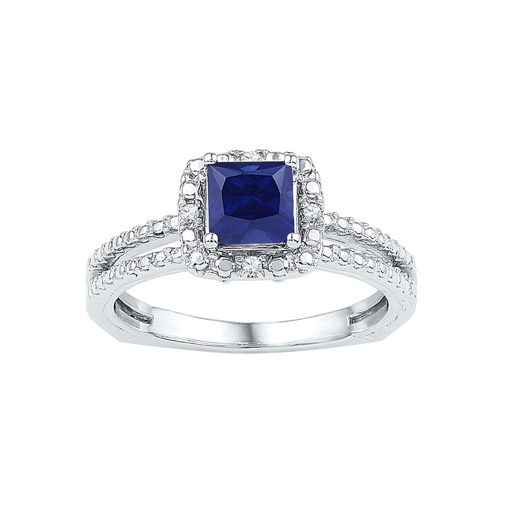 Sterling Silver Womens Princess Synthetic Blue Sapphire Solitaire Ring 7/8 Cttw, Womens Size: 5-10
