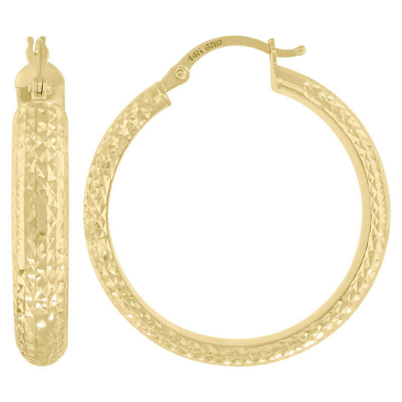 14Kt Yellow Gold Womens Diamond-Cut Huggie Hoop 30Mm Earrings