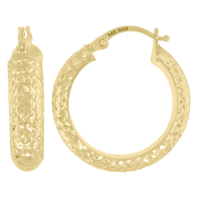 14Kt Yellow Gold Womens Diamond-Cut Huggie Hoop 21Mm Earrings