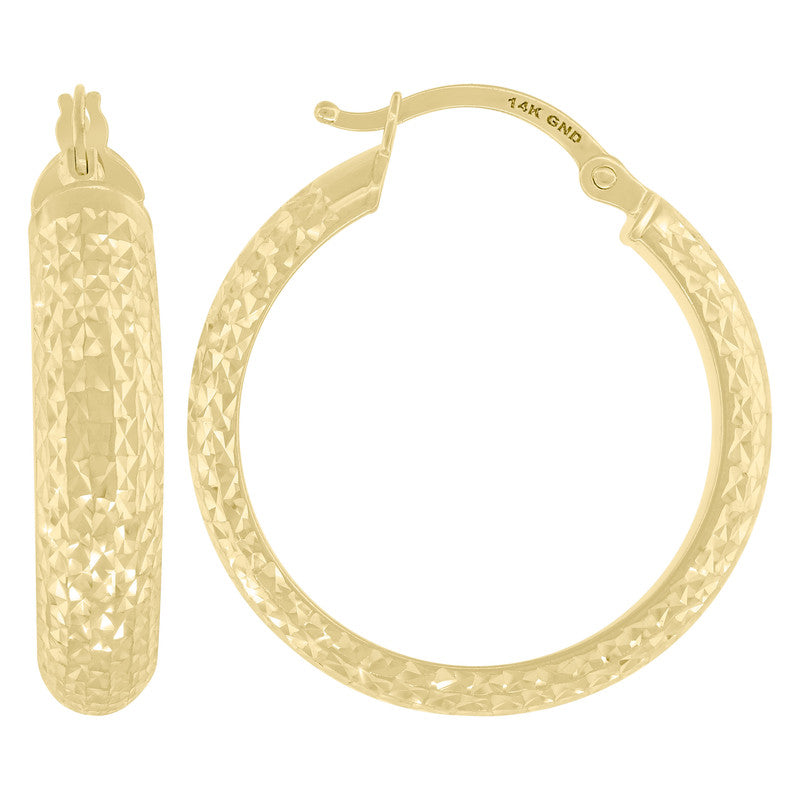 14Kt Yellow Gold Womens Diamond-Cut Huggie Hoop 25Mm Earrings