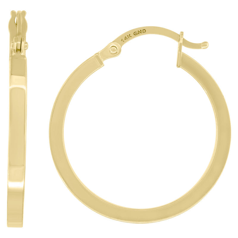 14Kt Yellow Gold Womens Square Tube Hoop 25Mm Earrings