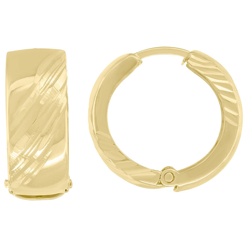 14Kt Yellow Gold Womens Diamond-Cut Huggie Hoop Earrings 17Mm