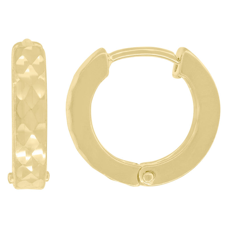 14Kt Yellow Gold Womens Hammered Huggie Hoop Earrings 14Mm