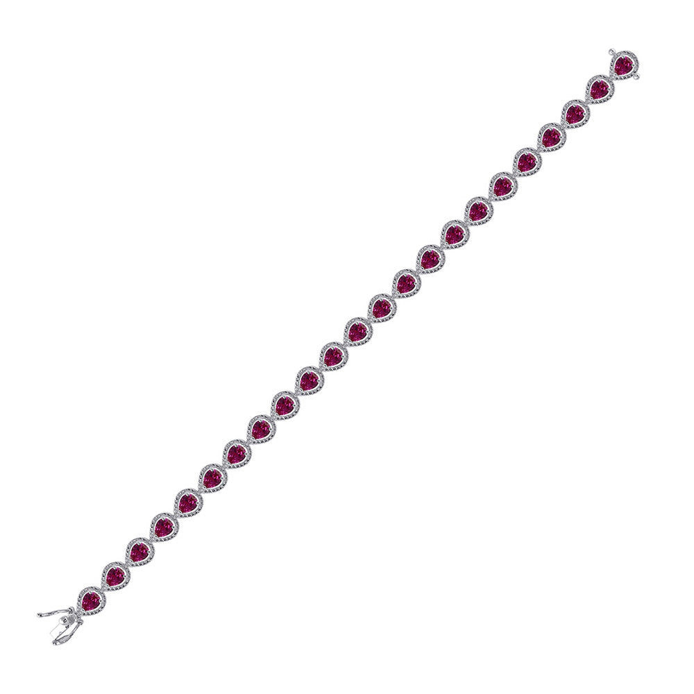 Sterling Silver Womens Oval Synthetic Ruby Tennis Bracelet 5-7/8 Cttw