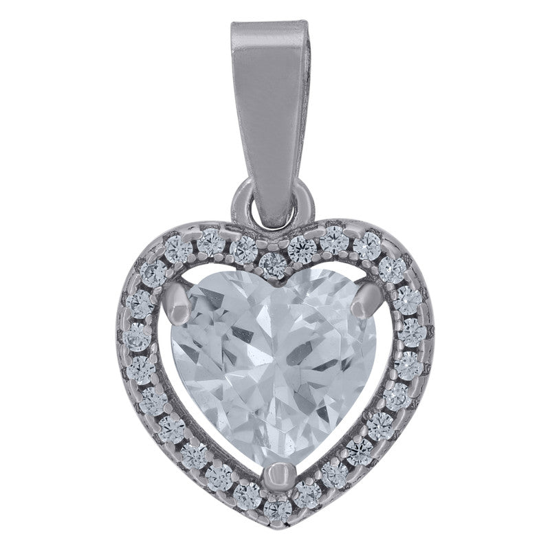 925 Sterling Silver Womens Cubic-Zirconia Heart Charm Pendant